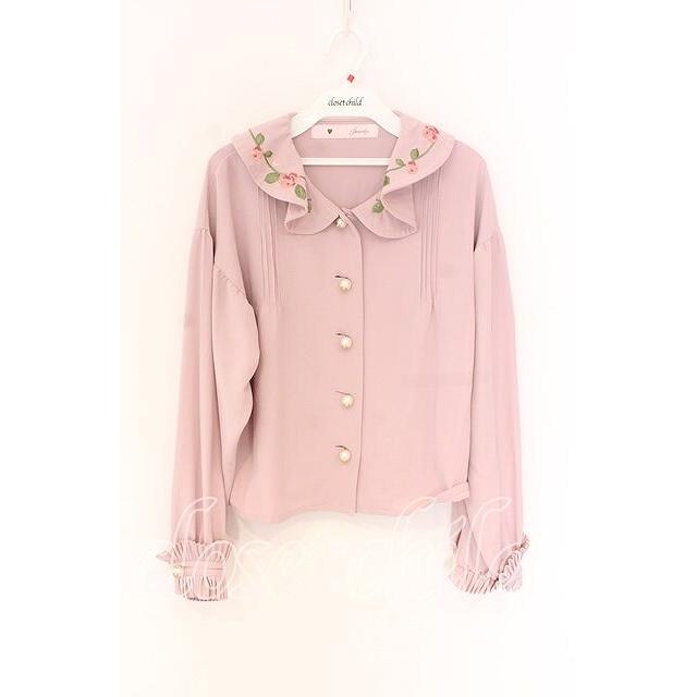 Swankiss / 薔薇刺繍ブラウス ピンク O-25-12-02-1005-CA-BL-IG-OS