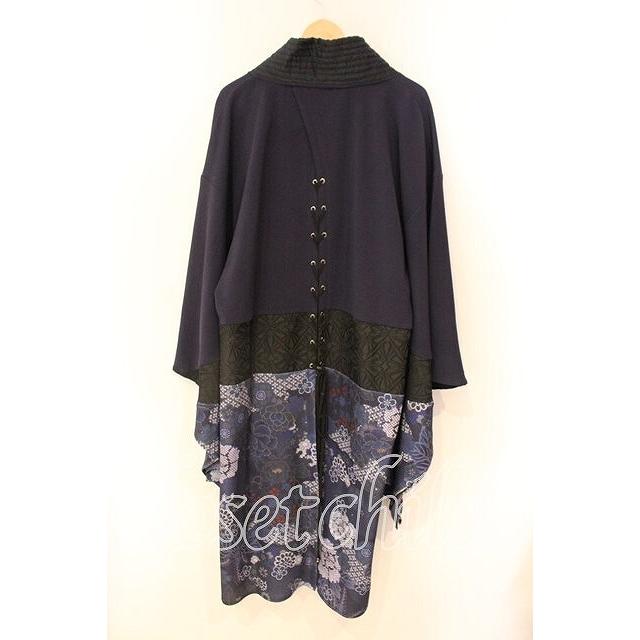 Qutie Frash / 和柄切り替え着物ロングカーディガン ブルー O-25-12-22 