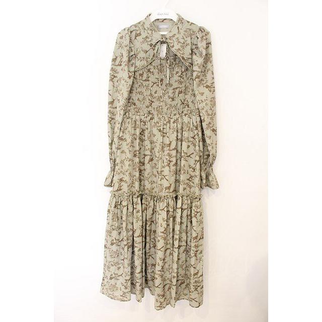 axes femme POETIQUE / トワルドジュイ風柄ワンピース グリーン O-26