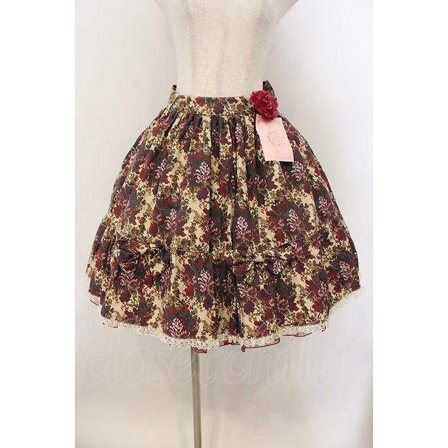 metamorphose / ゴブランブーケ後ろバッスルスカート えんじ O-26-01