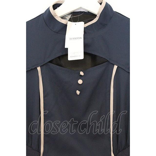 axes femme POETIQUE / デコルテ開きラインワンピース M ネイビー O-26