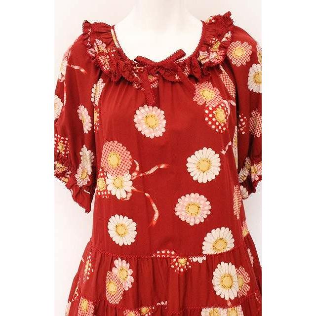 ピンクハウス ひな菊コサージュ ワンピース 新品 PINK HOUSE / ひな菊コサージュプリントミディワンピース アカ O-26-04