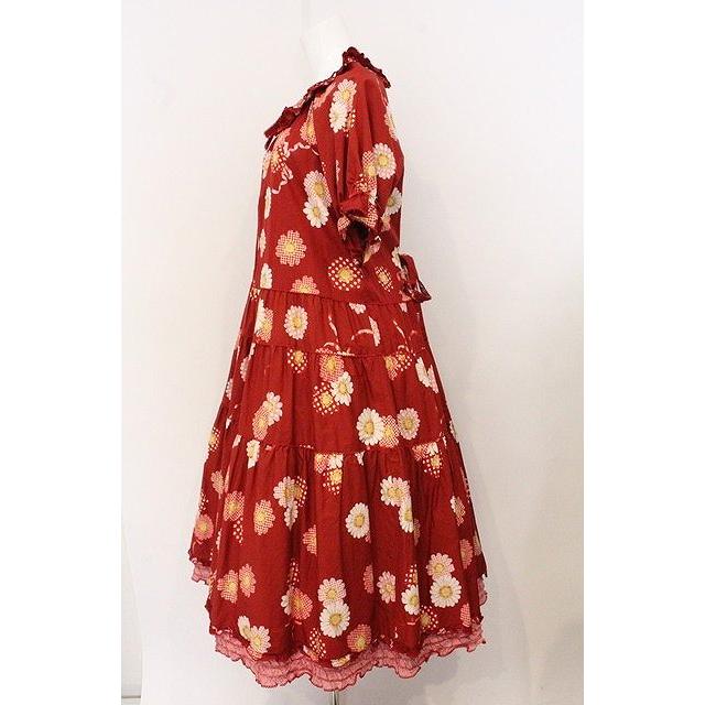 ピンクハウス ひな菊コサージュ ワンピース 新品 PINK HOUSE / ひな菊コサージュプリントミディワンピース アカ O-26-04