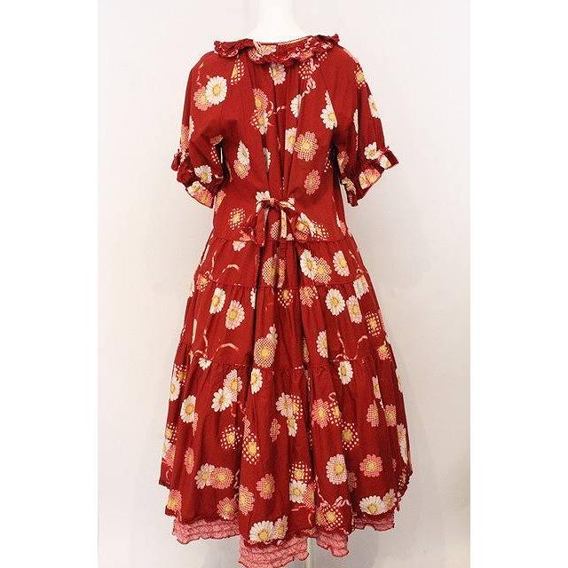 ピンクハウス ひな菊コサージュ ワンピース 新品 PINK HOUSE / ひな菊コサージュプリントミディワンピース アカ O-26-04