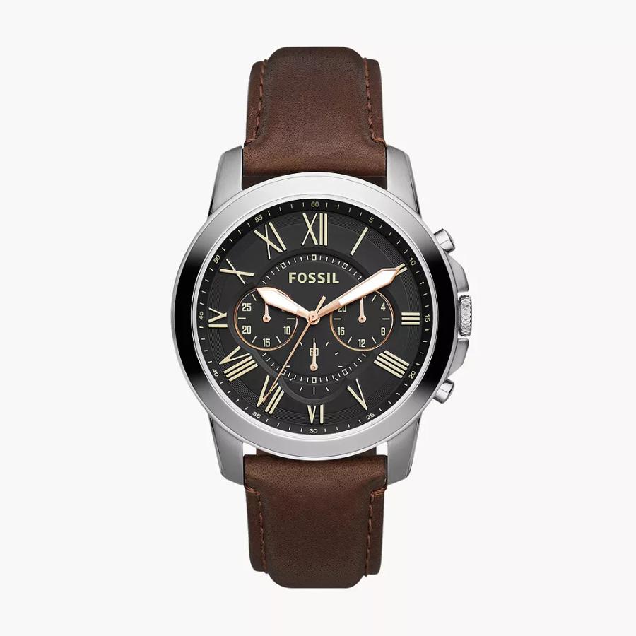FOSSIL フォッシル FW99X0115 正規品 GRANT 5気圧防水  電池式  クロノグラフ シルバー ブラック ブラウンレザー ステンレススチールの画像