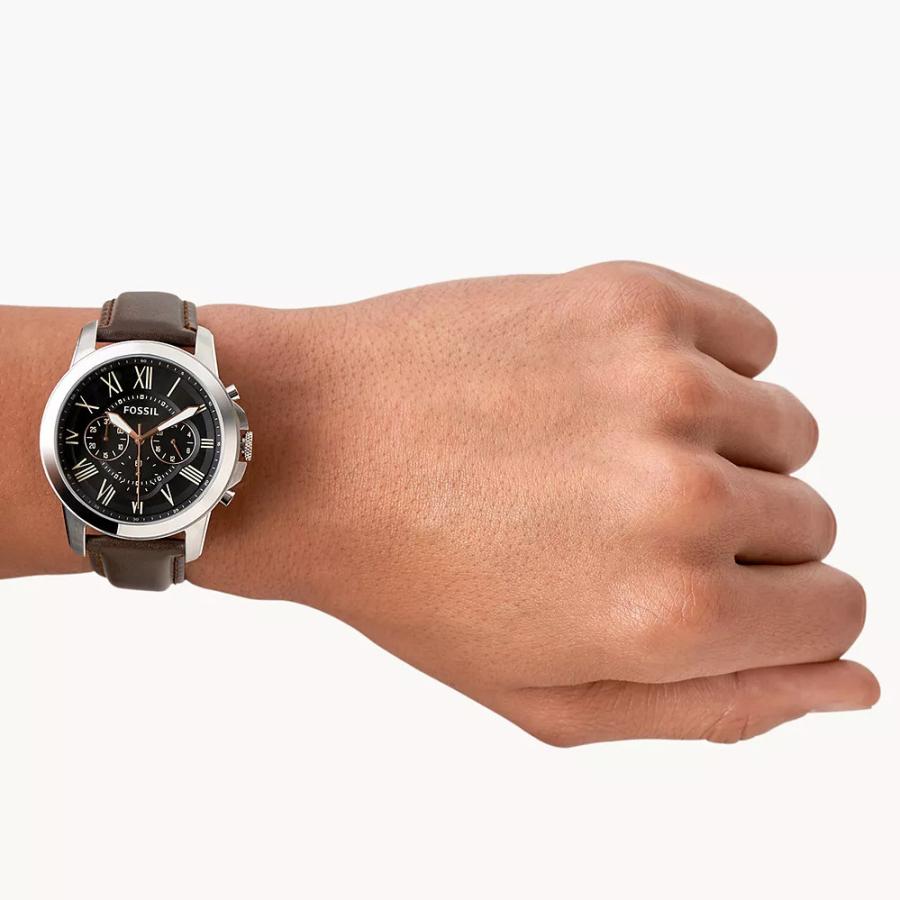 FOSSIL フォッシル FW99X0115 正規品 GRANT 5気圧防水  電池式  クロノグラフ シルバー ブラック ブラウンレザー ステンレススチールの画像