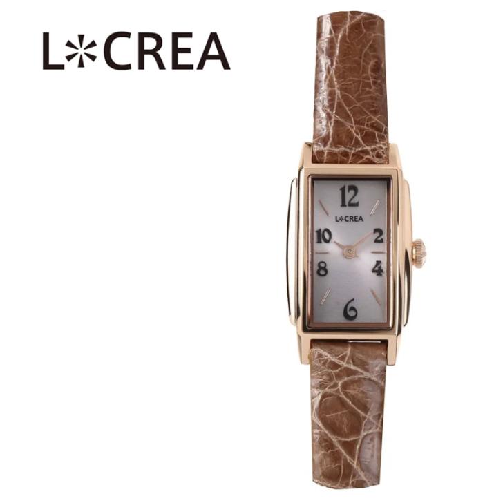 LCREA ルクレア LECTANGLE レクタングル LC2002-PGCMO 正規品 日本製 ソーラーウォッチ 日常生活防水 ヴィンテージデザイン モカ ピンクゴールド 本ワニ皮ベルト | LCREA