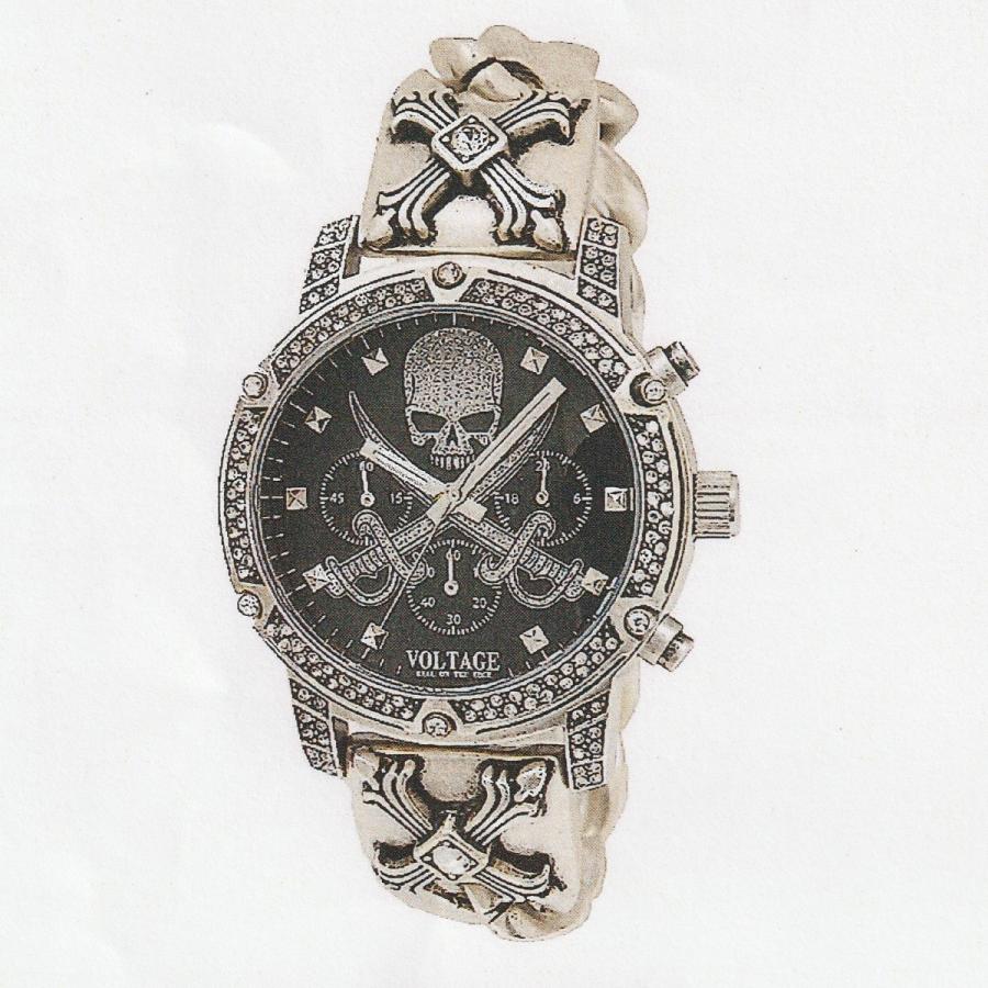 VOLTAGEブラック クロノグラフ 腕時計 個性派 スカルウォッチ