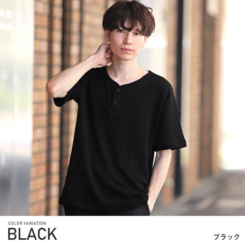 Tシャツ メンズ トップス ルーズ 総柄 ストライプ柄 無地 ヘンリーネック シアサッカー 半袖 ビター系 |  | 09