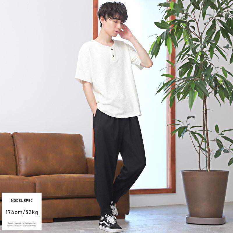 Tシャツ メンズ トップス ルーズ 総柄 ストライプ柄 無地 ヘンリーネック シアサッカー 半袖 ビター系 |  | 12