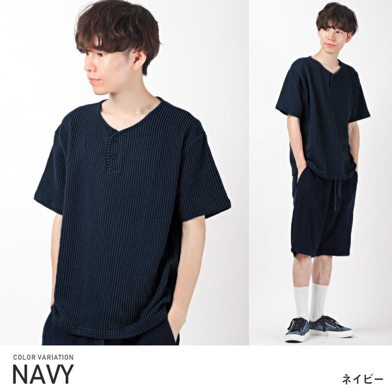 Tシャツ メンズ トップス ルーズ 総柄 ストライプ柄 無地 ヘンリーネック シアサッカー 半袖 ビター系 |  | 14