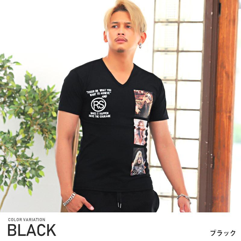 Tシャツ メンズ トップス 細身 黒 白 カットソー ロゴ プリント ガールズフォト 半袖 Vネック ビター系 05 Clothes Unit 通販 Yahoo ショッピング