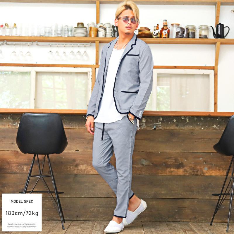 ▲送料無料▲ テーラードジャケット メンズ アウター 春夏 パイピング シアサッカー ジャケット ビター系 |  | 07