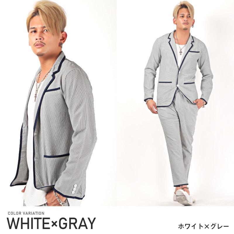 ▲送料無料▲ テーラードジャケット メンズ アウター 春夏 パイピング シアサッカー ジャケット ビター系 |  | 09