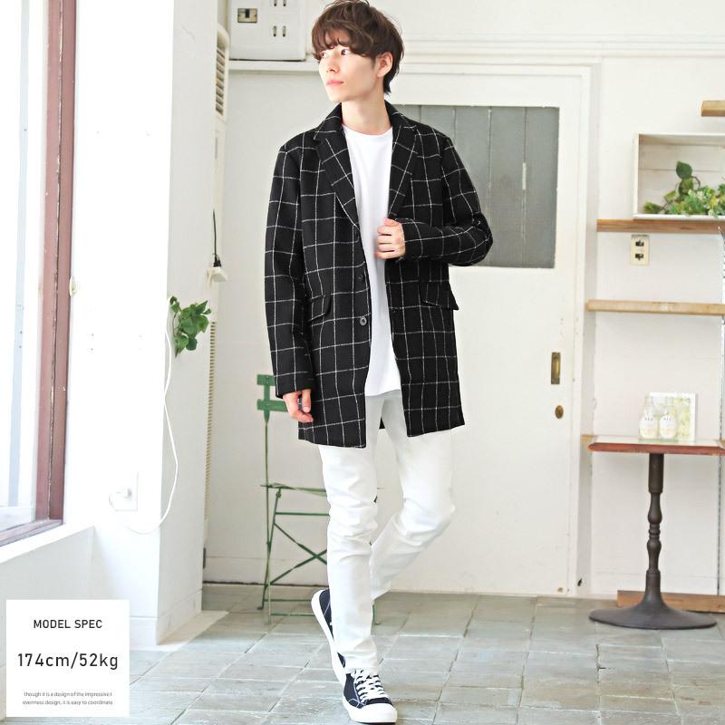 チェスターコート メンズ アウター チェック柄 千鳥柄 総柄 メルトンウール ロング丈 コート |  | 13
