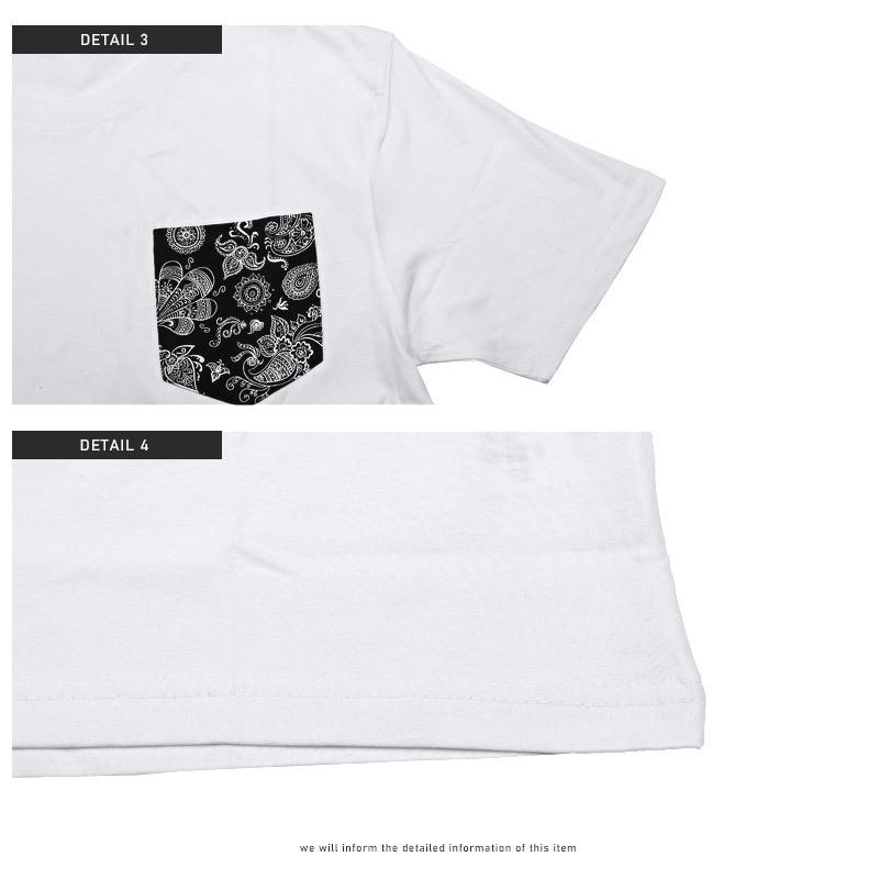 Tシャツ メンズ トップス 韓国 韓国系 ポケT プリント バンダナ柄