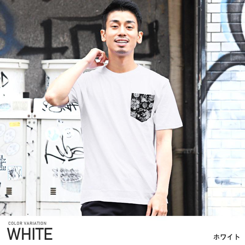 Tシャツ メンズ トップス 韓国 韓国系 ポケT プリント バンダナ柄