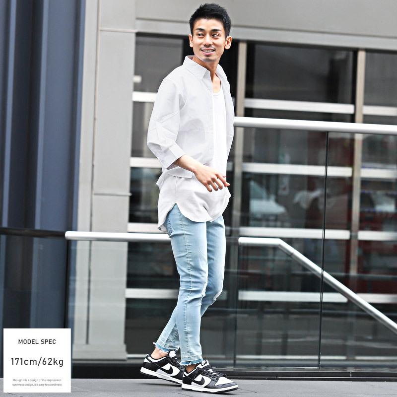 ダンガリーシャツ メンズ トップス 韓国 韓国系 春夏 カジュアル 大人 シンプル 無地 薄手 7分袖 シャツ 1524 Clothes Unit 通販 Yahoo ショッピング