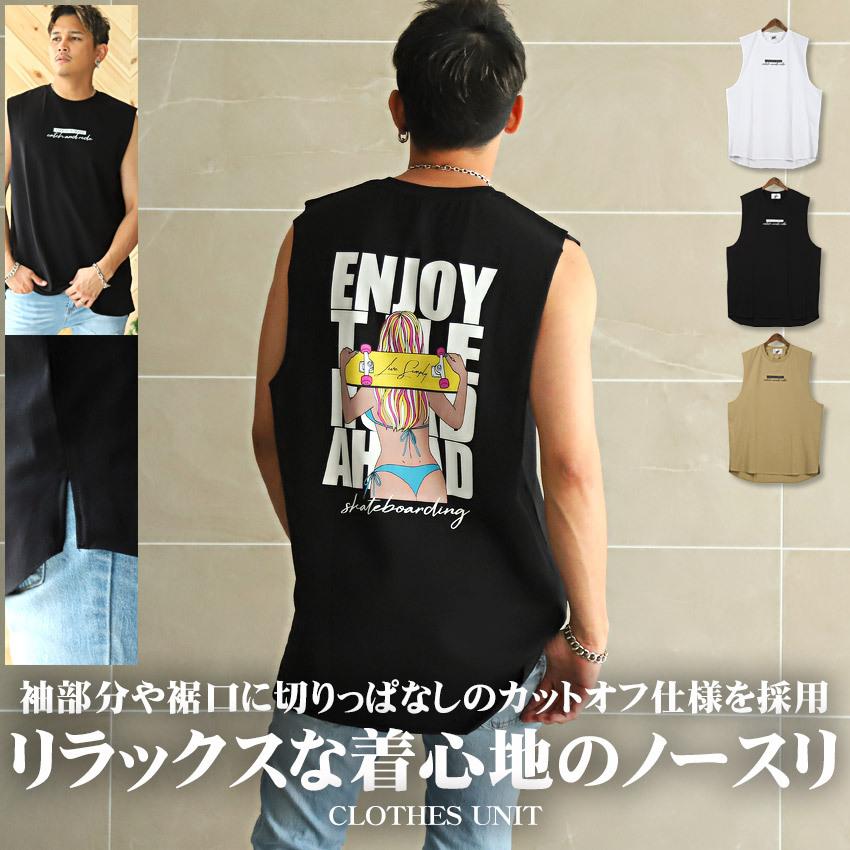 ノースリーブ Tシャツ メンズ トップス ロゴ ガール プリント カット