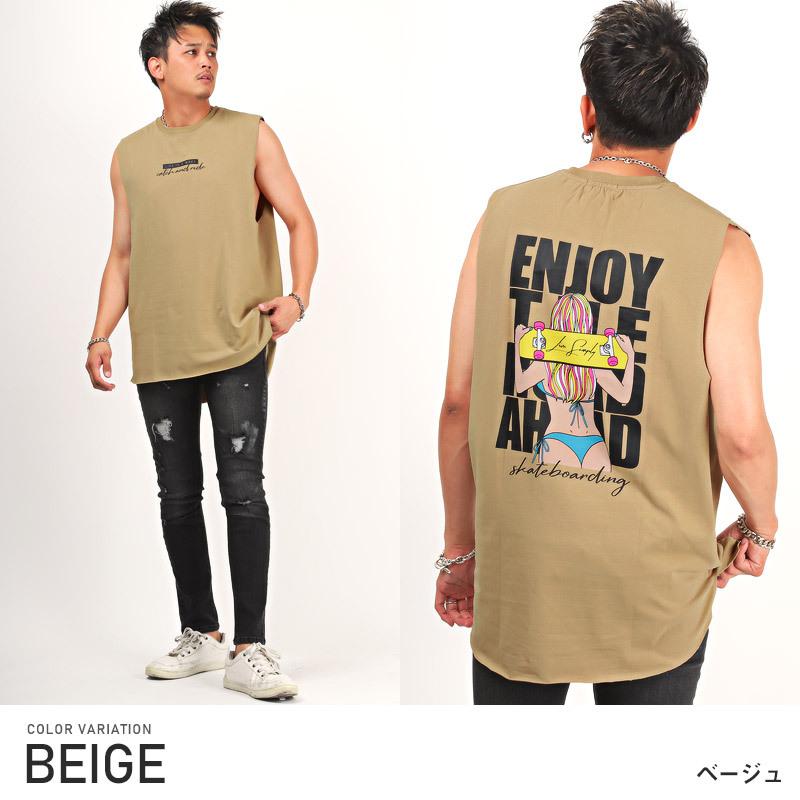 ノースリーブ Tシャツ メンズ トップス ロゴ ガール プリント カット