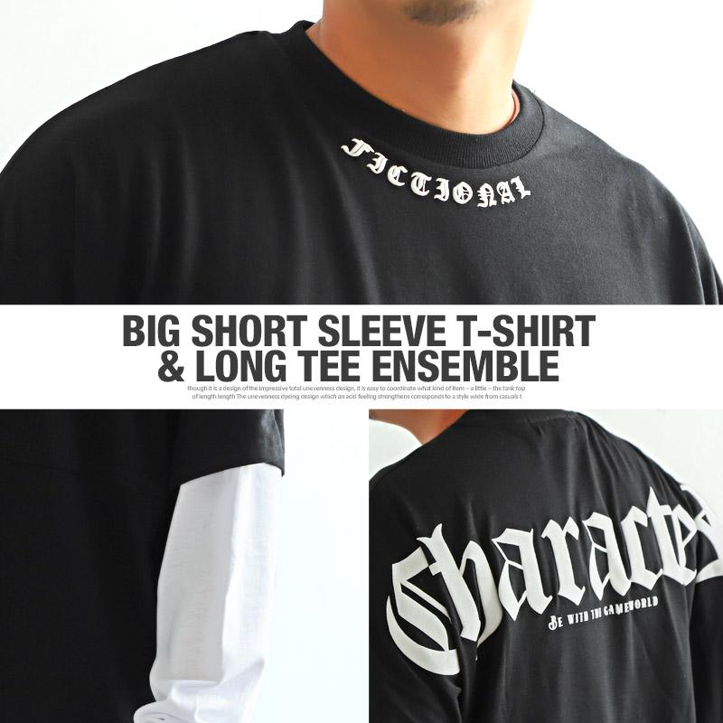 ensemble Tシャツ Lサイズ アンサンブル Tシャツ 半袖 長袖 メンズ トップス アンサンブル ロゴ 2枚セット 重ね