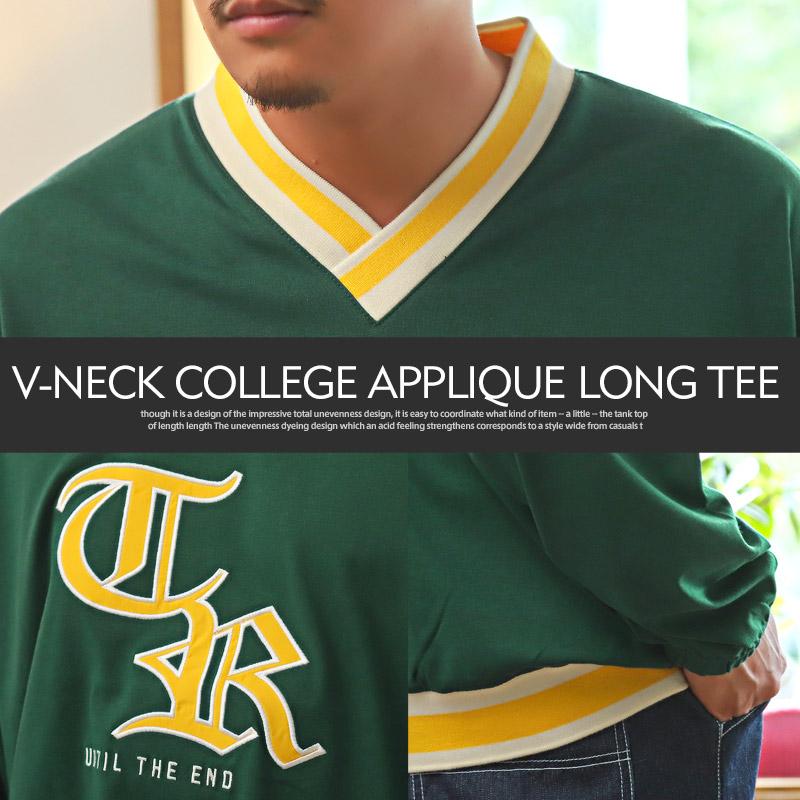 ロンT メンズ 長袖Tシャツ トップス Vネック カレッジロゴ 刺繍 ルーズ ストリート |  | 09