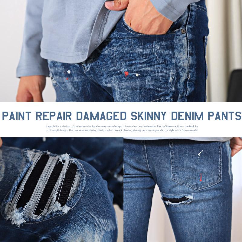 ▲送料無料▲ デニムパンツ メンズ ボトムス スキニー ダメージ加工 リペア ペンキ |  | 10