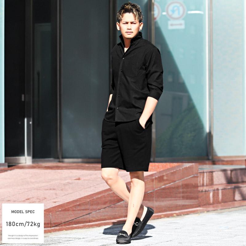 イタリアンカラーシャツ メンズ トップス 7分袖シャツ オックスフォード 無地 大人 |  | 08