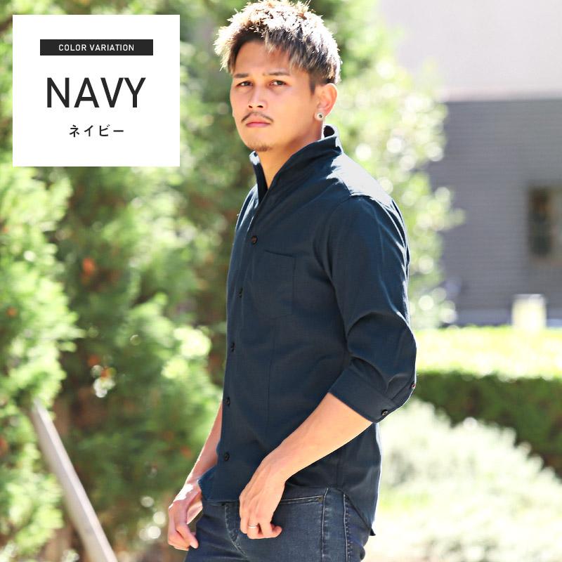 イタリアンカラーシャツ メンズ トップス 7分袖シャツ