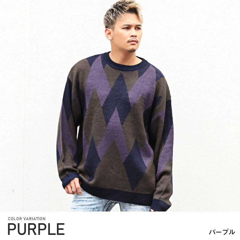 ▲送料無料▲ ニット メンズ トップス モヘアライク 起毛 ビッグシルエット 総柄 |  | 07