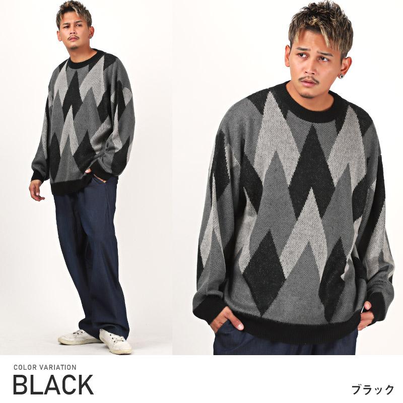 ▲送料無料▲ ニット メンズ トップス モヘアライク 起毛 ビッグシルエット 総柄 |  | 09
