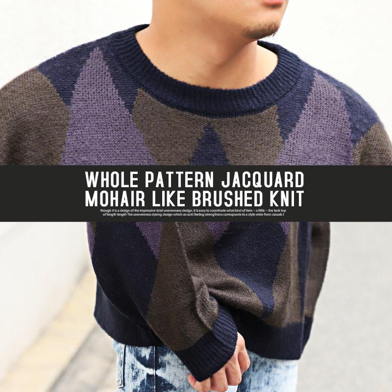▲送料無料▲ ニット メンズ トップス モヘアライク 起毛 ビッグシルエット 総柄 |  | 11