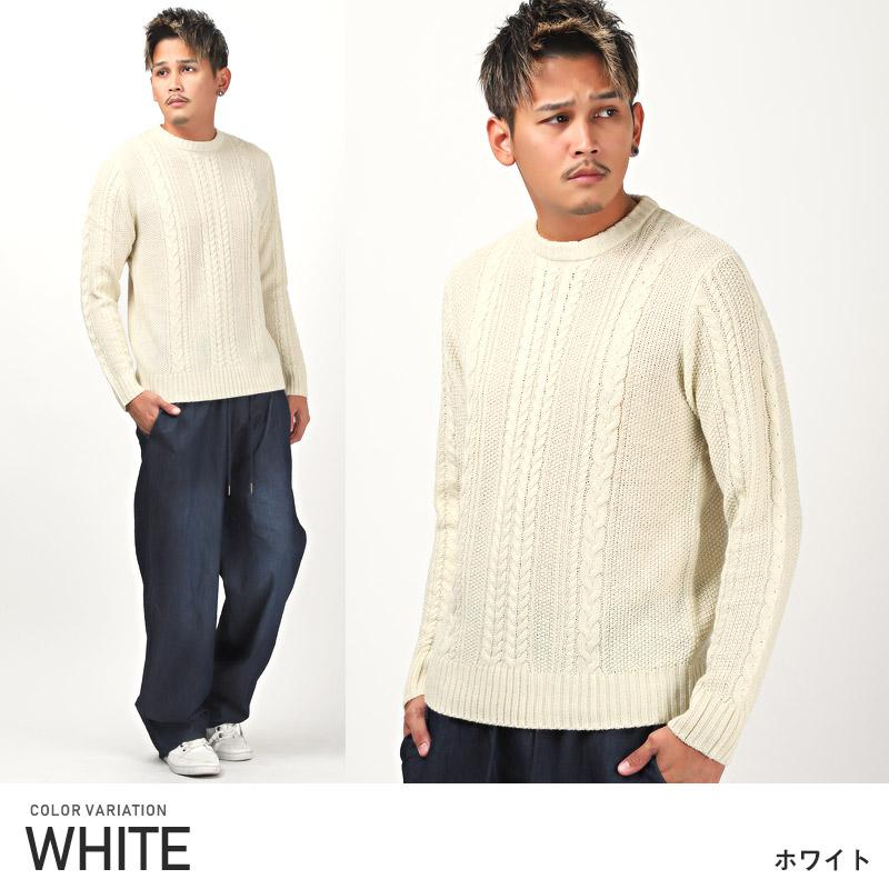 ニット メンズ セーター ケーブル編み クルーネック フィッシャーマン