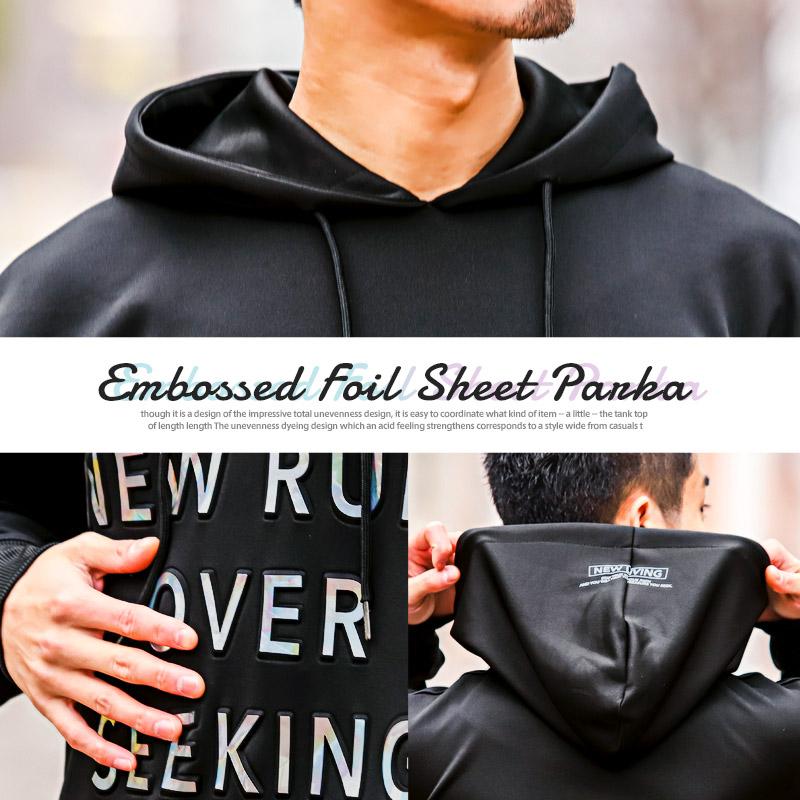 セール パーカー メンズ トップス プリント ロゴ エンボス 箔 ストレッチ プルオーバー |  | 06