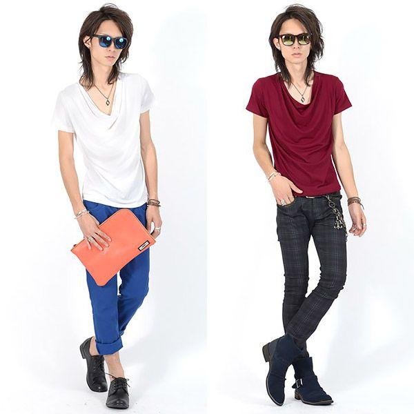 Tシャツ メンズ トップス 無地 半袖 ドレープ とろみ シンプル V系 お