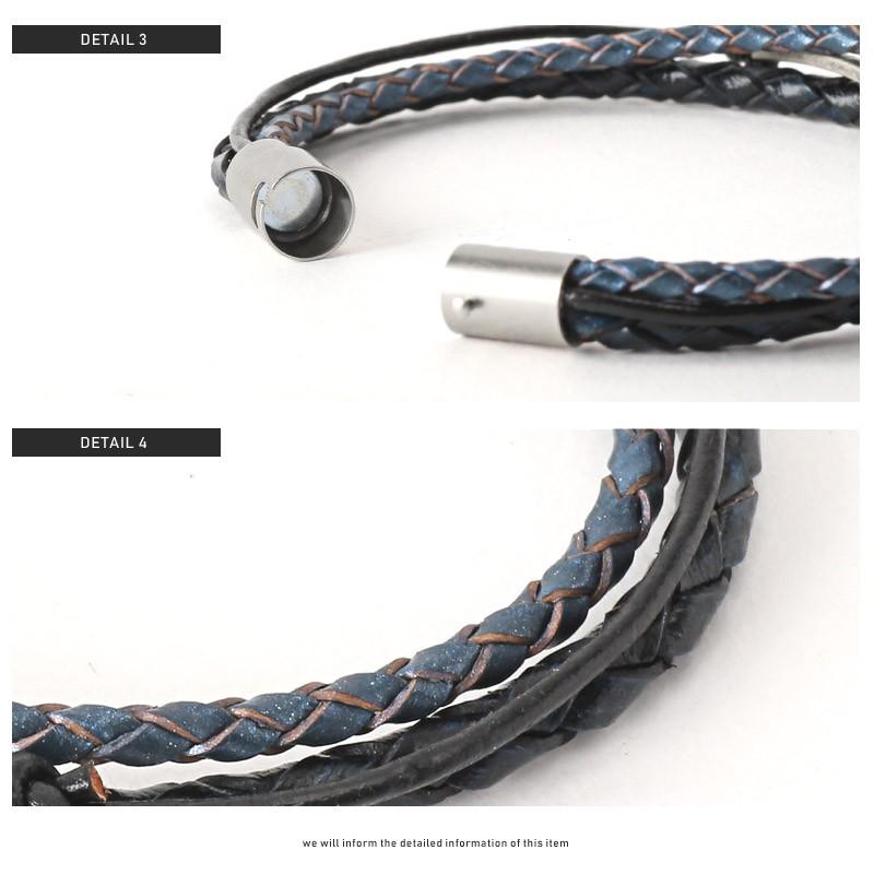 ▲メール便対象▲ ブレスレット メンズ 編み込み PUレザー プレート 刻印 3連 マグネット プレゼント アクセ ビター系 |  | 10