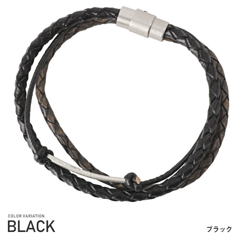 ▲メール便対象▲ ブレスレット メンズ 編み込み PUレザー プレート 刻印 3連 マグネット プレゼント アクセ ビター系 |  | 06
