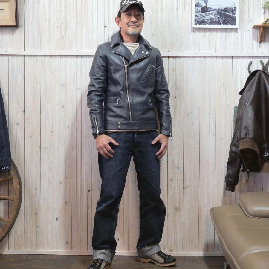 666 LEATHER WARE (666レザーウエア）レザージャケット ライダース・LJM-8 FRONT FLAP DOUBLE RIDERS  JACKET(REGULAR FIT MODEL) (DARK BLUE仕様）