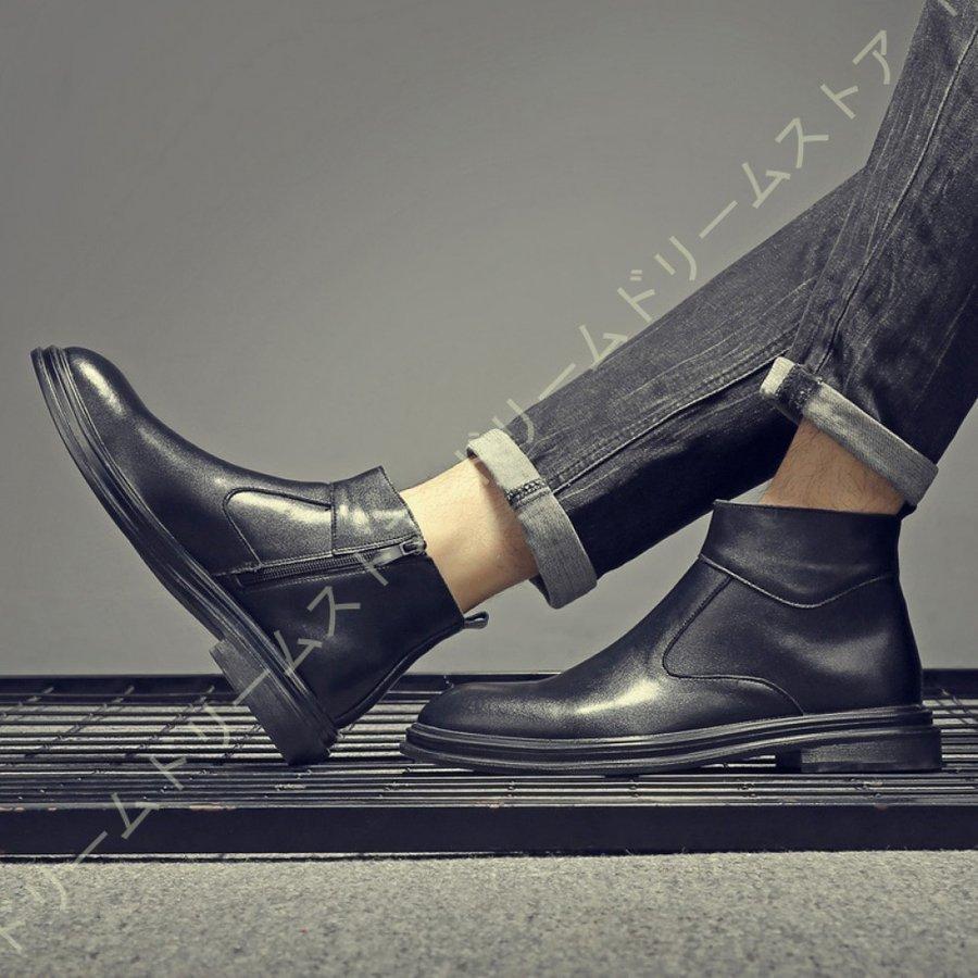 メンズブーツ 小さいサイズ ショートブーツ ウエスタンブーツ サイドジップ 2cmヒール 紳士靴 コスプレ カジュアル 本革 スリッポン スムース エンジニアブーツ｜cloud-mind-store｜03