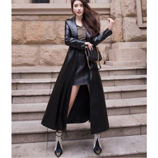 格安人気 カジュアル スタイリッシュ ワンカラー シンプル 存在感 黒 レディースレザーチェスターコートマキシ丈ロングレザーコート冬アウターコート30 代40代かっこいいきれいめ大きいサイズ コート アウター