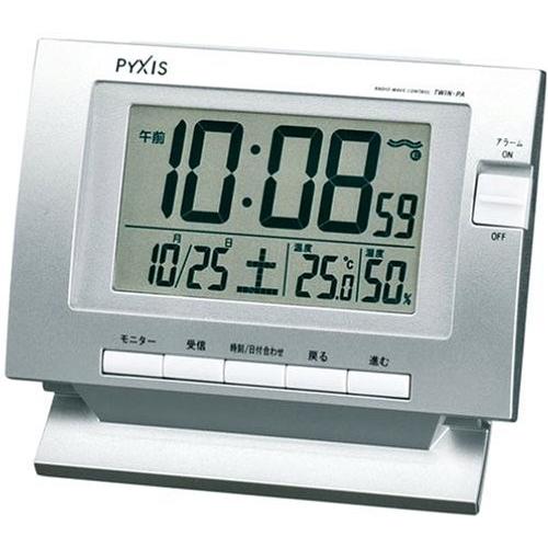 SEIKO PYXIS 目覚し時計 電波時計 電子音アラーム 温度表示 湿度表示 NQ501S