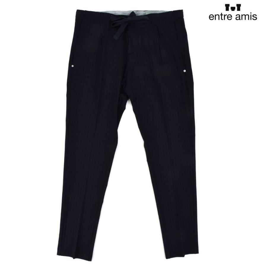 アントレアミ entre amis Orazio/1818 4006 DARK NAVY ドローコード ジャージ イージーパンツ ジップフライ ストライプ ダークネイビー メンズ【送料無料】 ENTRE AMIS（アントレ アミ） 【並行輸入品】アントレアミ ドロー