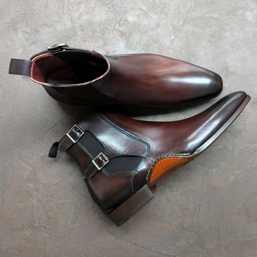 【並行輸入品】マグナーニ MAGNANNI  チェルシーブーツ メンズ ブーツ ダブルモンクストラップ サイドゴア ダブルオパンカ製法 革靴 ブラウン16637の画像