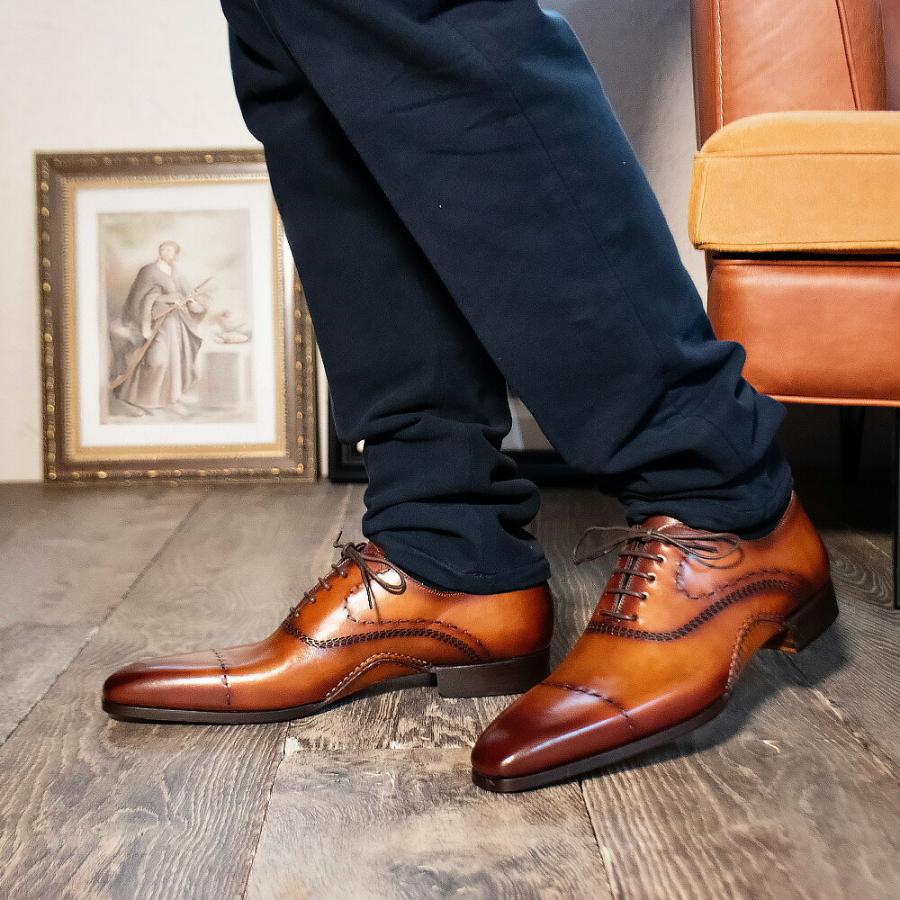 【並行輸入品】マグナーニ MAGNANNI ドレスシューズ メンズ ビジネスシューズ ダブルオパンカ ステッチキャップトウ オックスフォード 革靴 ブラウン 23127の画像