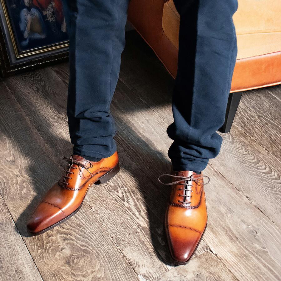 【並行輸入品】マグナーニ MAGNANNI ドレスシューズ メンズ ビジネスシューズ ダブルオパンカ ステッチキャップトウ オックスフォード 革靴 ブラウン 23127の画像