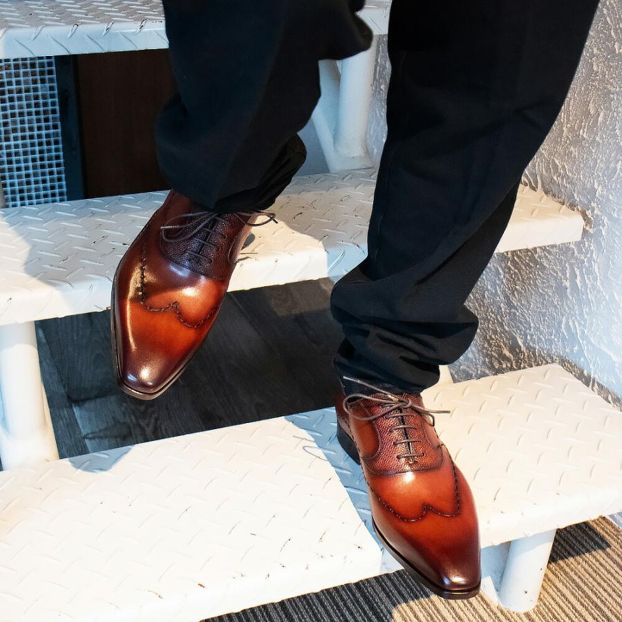 【並行輸入品】マグナーニ MAGNANNI ドレスシューズ メンズ ビジネスシューズ ダブルオパンカ ステッチウイングチップ ブラック ブラウン 25470の画像