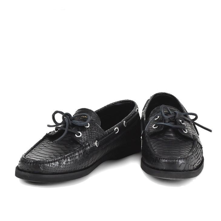 サンローラン ローファー デッキシューズ ローヒール FAKE PYTHON ブラック 黒 メンズ