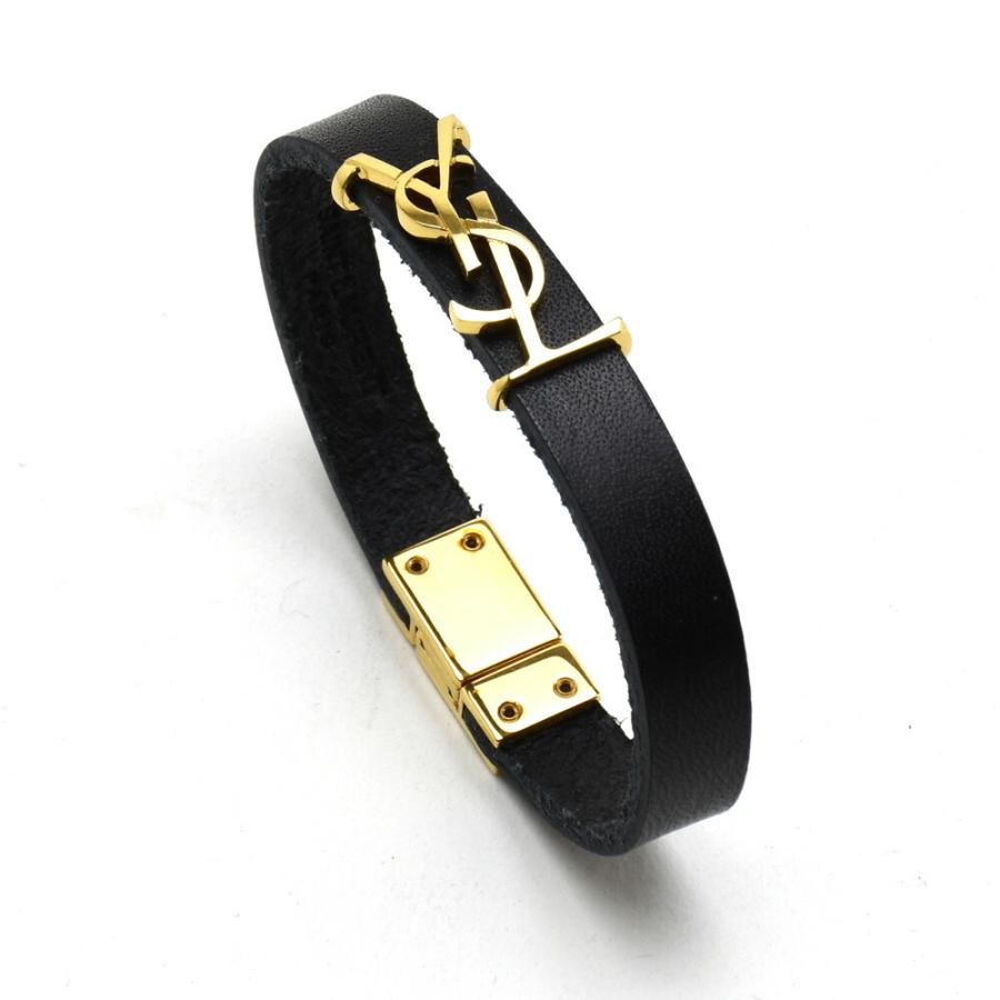 【SALE】【並行輸入品】サンローラン ブレスレット レディース オピウム バングル YSL カサンドラロゴ レザー ブラック 黒 SAINT LAURENT OPYUM