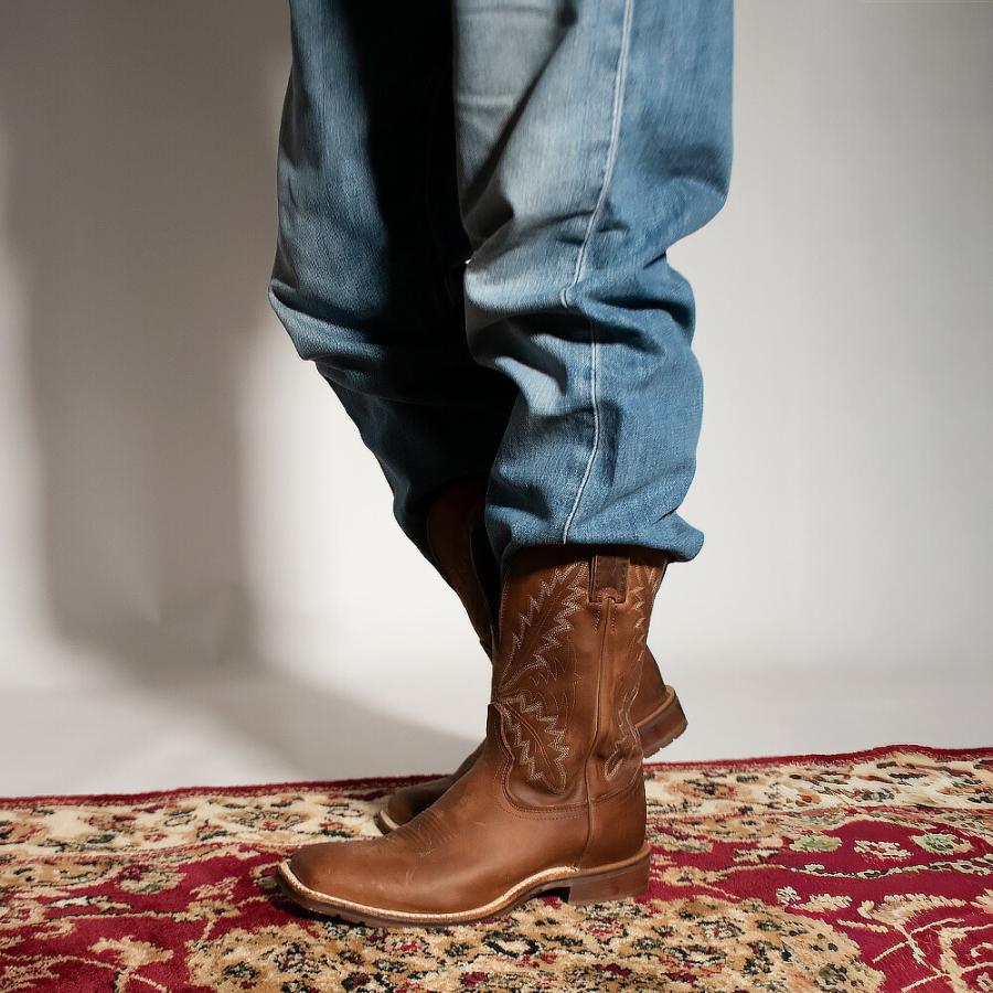 【SALE】【並行輸入品】トニーラマ TONY LAMA ウエスタンブーツ メンズ ロングブーツ 11 インチ Dワイズ ブラウン スクエアトゥ BOWIE TAUPE PRINTの画像