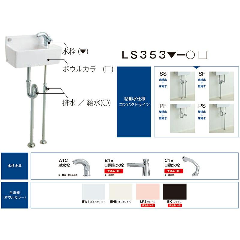 ●Юジャニス/Janis【LS353B1E-SS】トイレ手洗 コンパクトラインセット 床排水 床給水 自閉単水栓 受注約2週_1